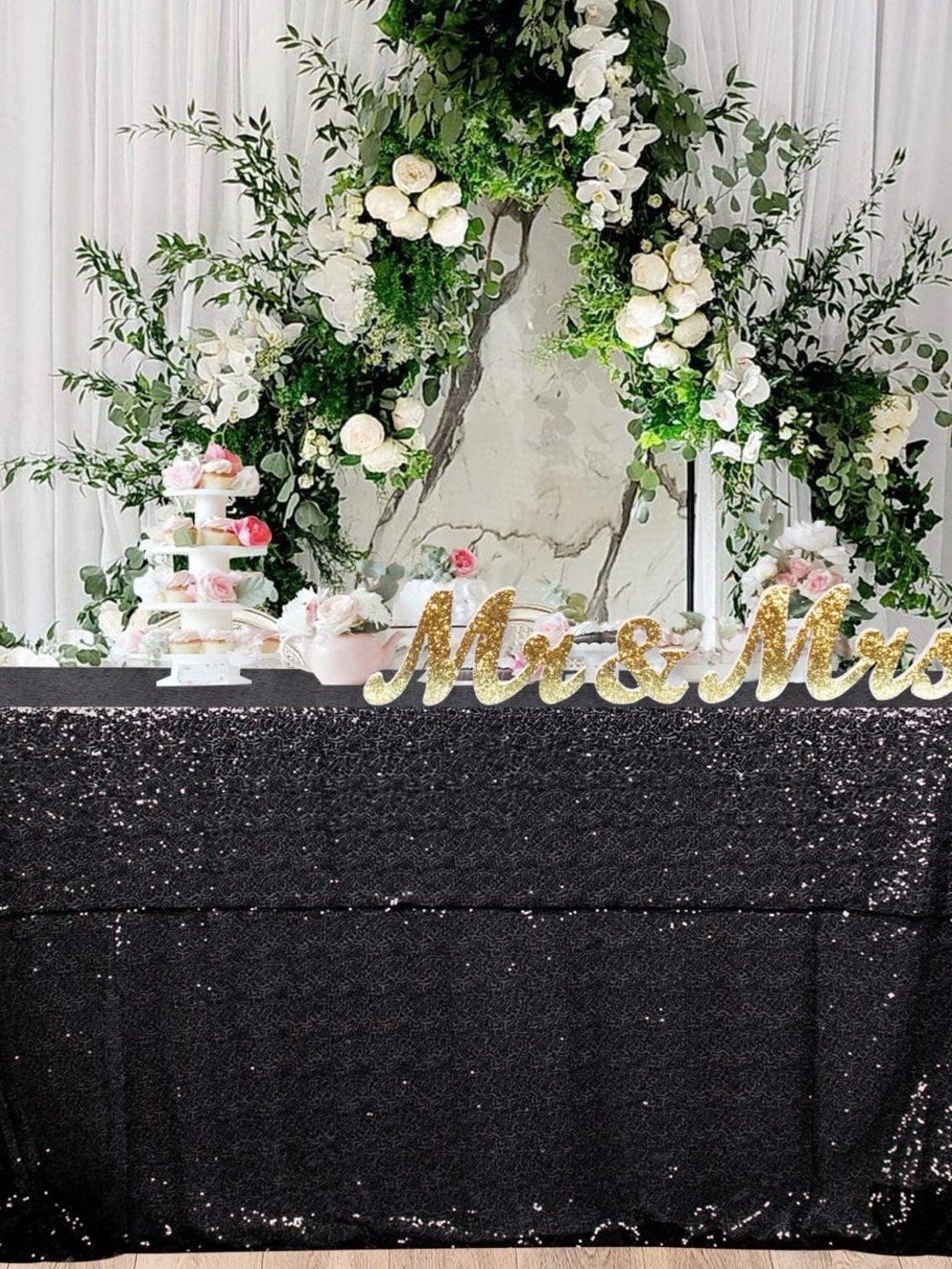 Black Glitter Sequin Tablecloth 50x72 in
